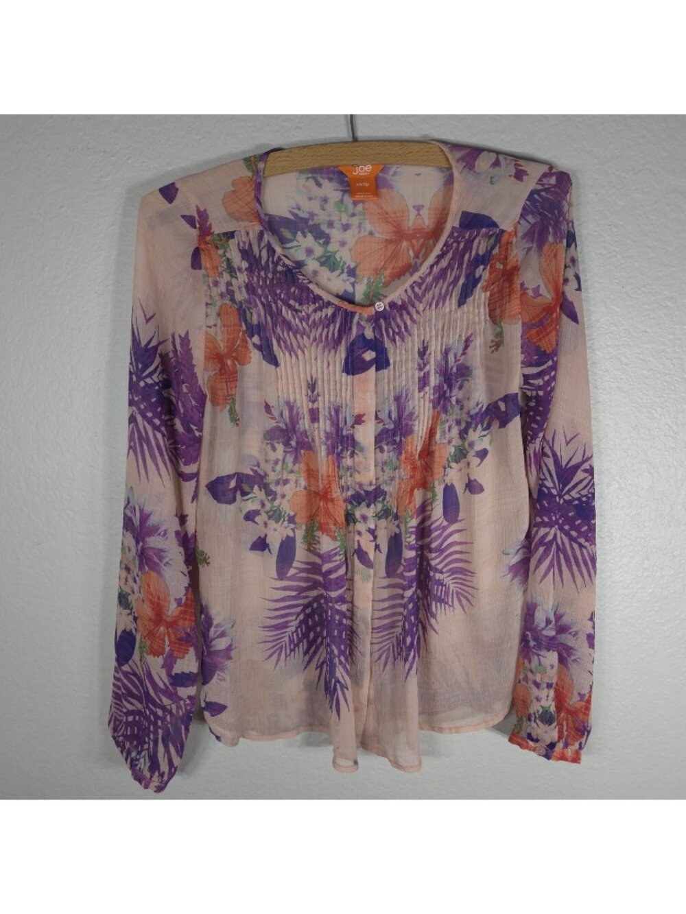 Joe Fresh Button Up Sheer Blouse Top Women's Size XS Floral Pleated Front